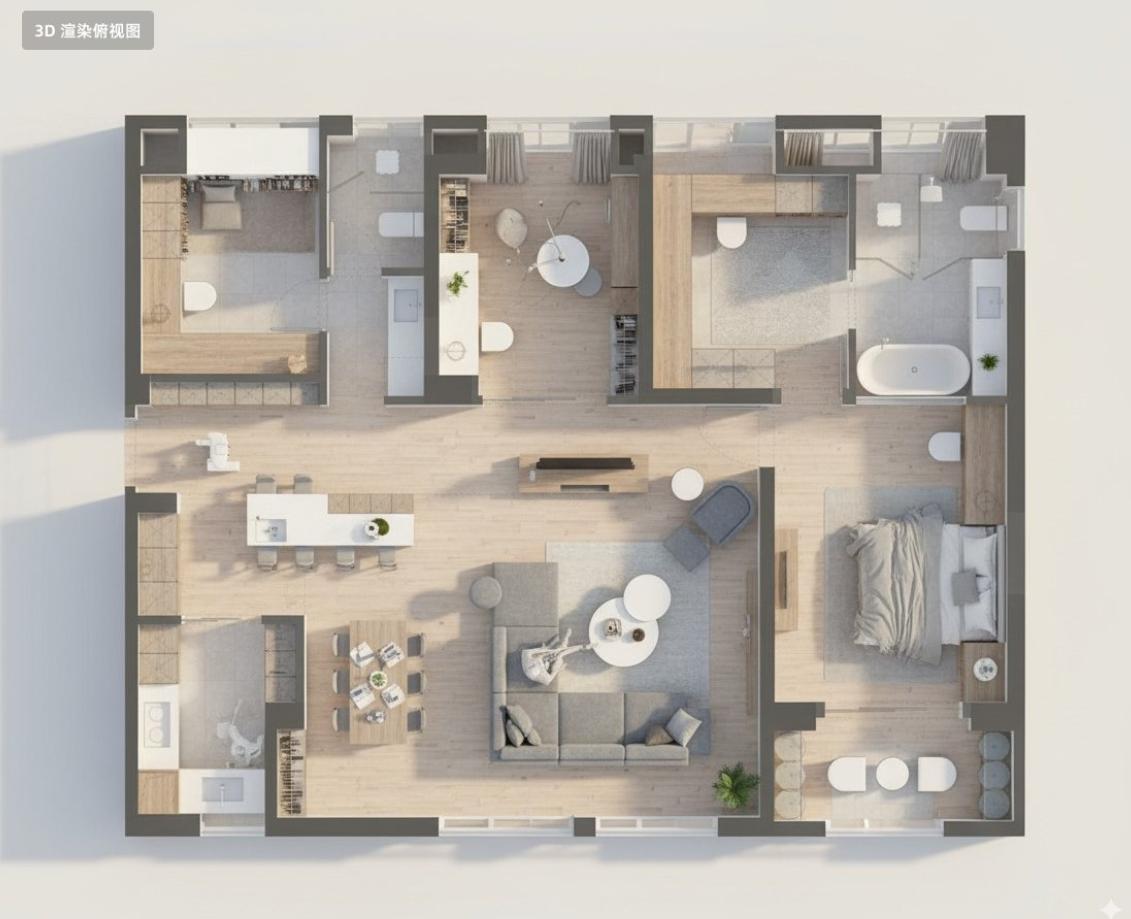 Floor Plan 3D Render - AI photo prompt copy paste